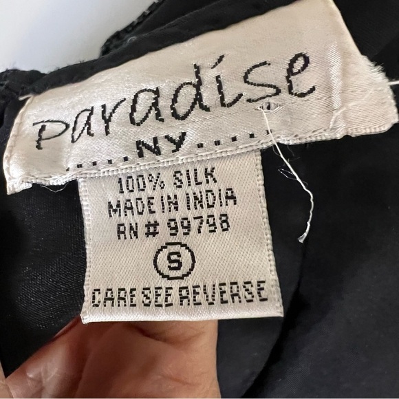 Vtg Paradise Beaded Silk Maxi Dress Sleeveless Black Split Side Sz S Embroidered - Picture 16 of 16